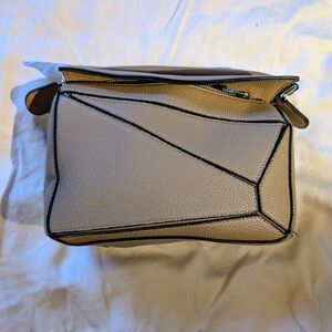 Geometric White and Tan Women's Bag